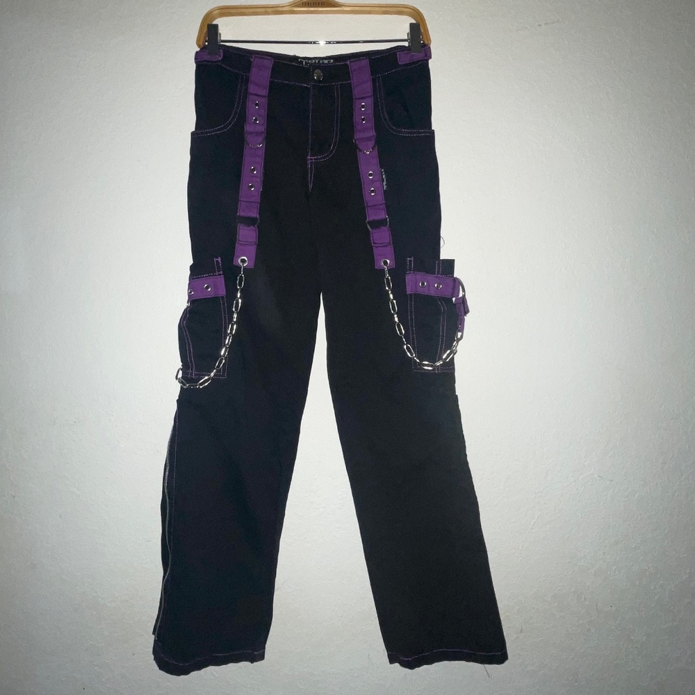 TRIPP NYC Daang Goodman Y2K  Black Cargo Goth Punk  Purple Trim & Chains SZ S - Picture 3 of 12